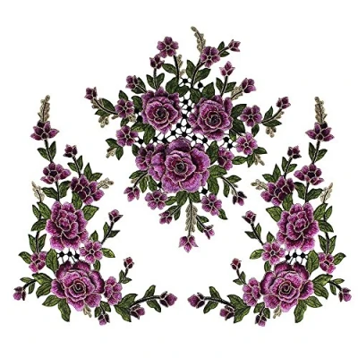 Image of 3D Flower Embroidery Fabric Patches Lace Applique Embellishment Sew on Motif Venise Trimming Craft Sewing Supplies T2612 (Purple)