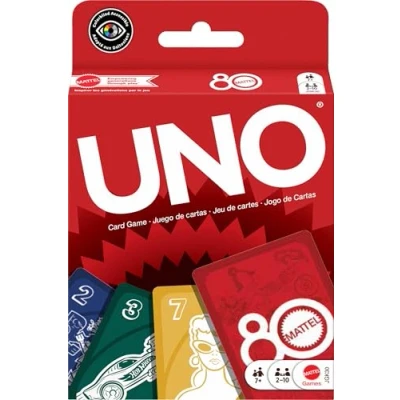 Image of Mattel Games UNO 80th Ruby Red Card Game for Kids, Adults &amp; Family Nights, Travel, Camping Parties., JGK30