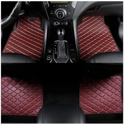 Image of Custom Leather Car Floor Mats for Kia Picanto 2017 2024, Carpets Matts Covered Protection Advanced Liners Waterproof Full Set,All Red