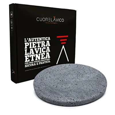 Image of CUORE LAVICO Round Etna Lava Stone Refractory Plate for Pizza Diameter 35 cm Thickness 2 Gas Oven, Electric Oven and BBQ Bread Tongs Made in Italy