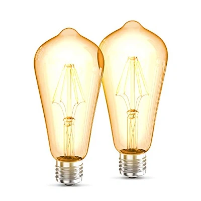 Image of B.K.Licht 2 Vintage Light Bulbs, E27 Edison Screw, 4W, 380Lm, Warm White 2700K, LED Filament Bulb, ST64 Shape, Retro Amber Glass, Old Fashioned, Pack of