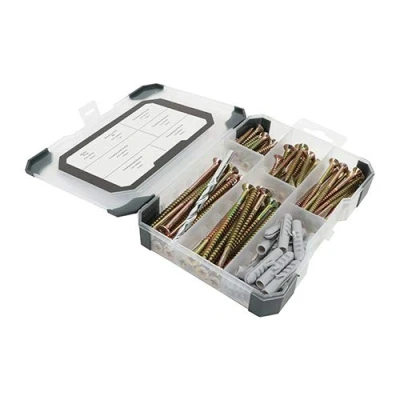 Image of TIMCO Woodscrews for Masonry Mixed Tray with Plugs and Drill Bit 261 Pieces
