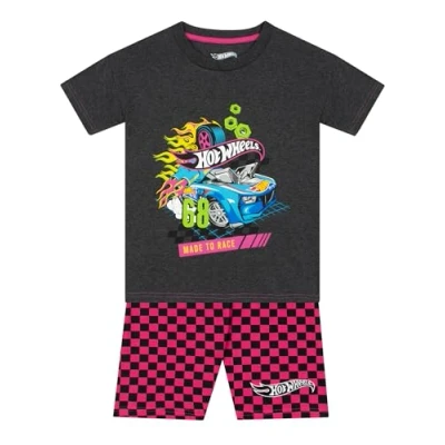 Image of Hot Wheels Girls T Shirt And Shorts Co Ord Set Race Car Tshirt Short Summer Clothes Grey 11 12 Years