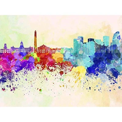 Image of Wee Blue Coo Painting Cityscape Paint Splash Skyline Buenos Aires Art Print Poster Wall Decor 12X16 Inch