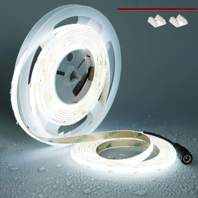 Image of TOPAI 12V COB LED Strip Light Cool White 6000K IP65 Waterproof 5M 480LEDs/M Dotless Super Bright 4000Lm CRI &gt;90 Self Adhesive Cuttable Flexible for Cabinet Home DIY Lighting Projects