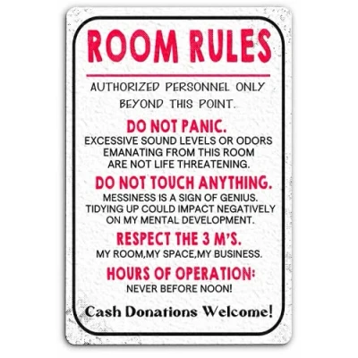Image of Room Sign For Teen Girls Bedroom Door Decor Girl Rules Signs Dorm Wall Accessories Cool Things Teens Funny Metal Tin Gaming Boy Art Poster 8x12 Inch