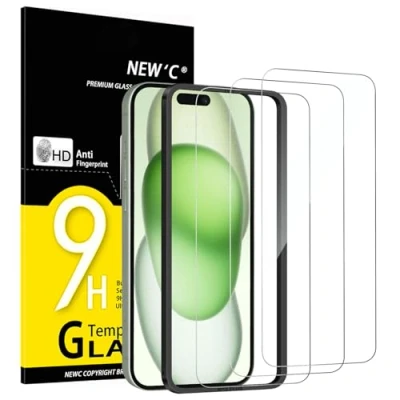Image of NEW&#039;C 3 Pack Designed for iPhone 16 Plus,15 Plus (6.7 inches) Screen Protector Tempered Glass with easy installation tool included,Case Friendly Ultra Resistant