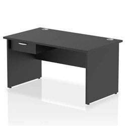 Image of Impulse 1400x800 Desk Black Top Panel End 1x1 Drawer Fixed Ped