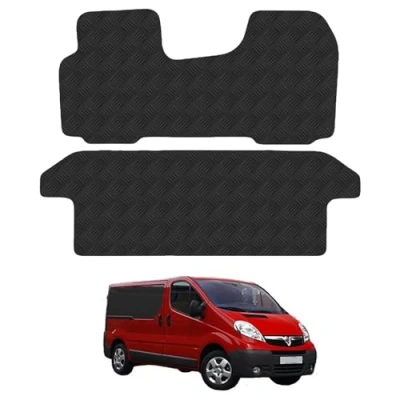 Image of Rubber Floor Mats for the Vauxhall Vivaro (2001 2014) [Only suitable factory crew cab van] Custom Van Accessory Tailored fit Heavy Duty, Waterproof &amp; Anti Slip Work with Clips