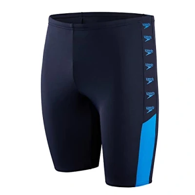 Image of Speedo Men&#039;s Boom Logo Splice Jammer, True Navy/Bondi Blue, 40