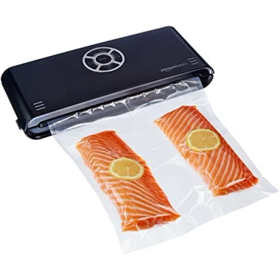 Image of Amazon Basics Vacuum Sealer Machine for Sous Vide Cooking, 30cm Seam with 10 Bags Preserving Meat, Fish, Fruits, and Vegetables, Black