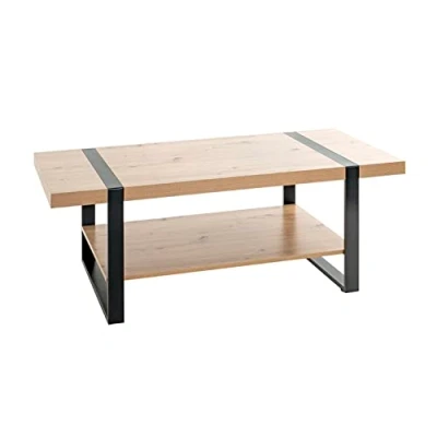 Image of HAKU Mobel Coffee Table Oak, Black, Metal, Particleboard Size: W 120 cm X H 45 D 60 cm, Style: Modern