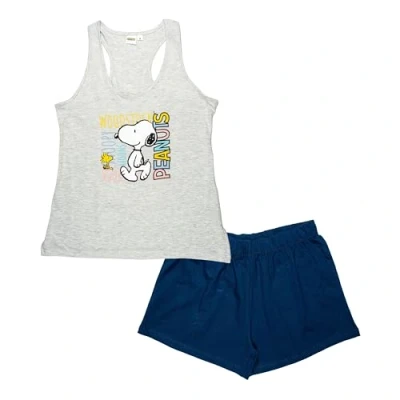Image of The Peanuts Snoopy pyjamas for women sleeveless pyjama set tank top with shorts grey/blue (DE/NL/SE/PL, Alphanumeric, M, Regular, Grey/Blue)