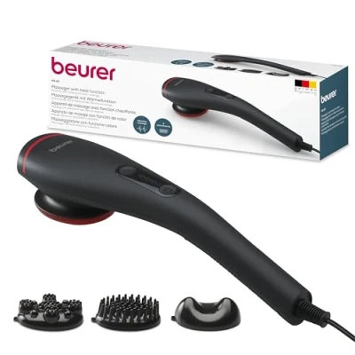 Image of Beurer MG24 Vibration Massager, 2 Soothing Massage Programs and Intensity Levels for Ideal Relaxation, 3 Attachments, Can Be Used All Over The Body, Black