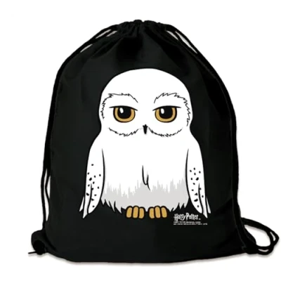 Image of Logoshirt® Harry Potter Owl Hedwig I Printed Gym Bag Fabric Backpack 100% Cotton AZO Free Black Original Licensed Design