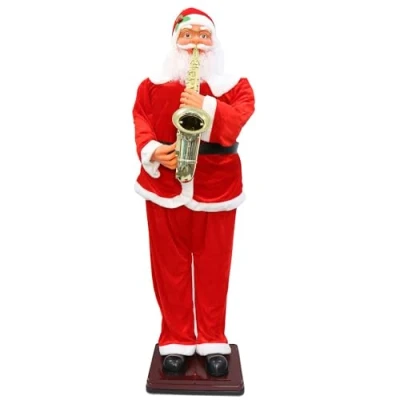 Image of Singing Dancing Santa Claus with Playing Saxophone, Life Size Electric Moving Statue, Animated Claus, Christmas Decoration for Outdoor/Indoor Garden,180CM