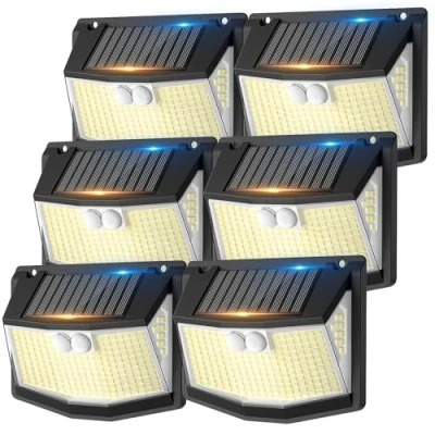 Image of Solar Security Lights Outdoor Garden: 248 LED Motion Sensor Light 3 Modes and 270 Wide Angle lighting IP65 Waterproof Outside Powered Wall for Garden Fence Garage Yard 6 Pack