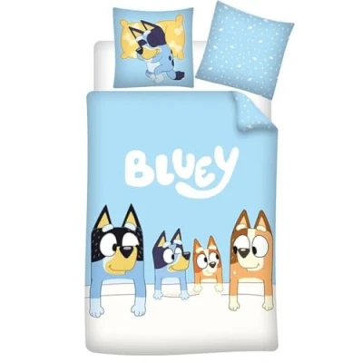 Image of Aymax Bluey Family Reversible Bedding Set, Single Duvet Cover 140 x 200 cm + Pillowcase 65 cm, Polycotton