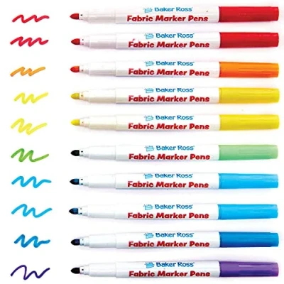 Image of Baker Ross FC753 Rainbow Colours Fabric Marker Pens Pack of 10, Arts and Crafts for Kids Drawing Kids, Textile Craft