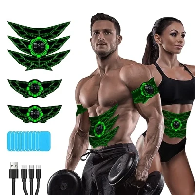 Image of SEVEKO EMS Muscle Stimulator ABS Trainer, Men Women, Safty Effective Quick Full body Workout 8 Mode &amp; 15 Intensity, 10pcs Replacement Hydrogel (Green)