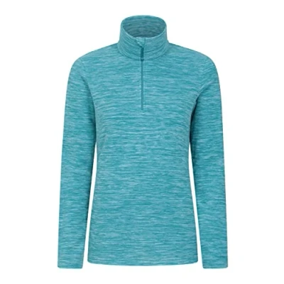 Image of Mountain Warehouse Snowdon Womens Fleece Top Warm Pullover, Lightweight Sweater, Half Zip, Breathable Ladies Tee, Quick Drying For Autumn Winter, Walking, Travelling Light Teal Women&#039;s Size 14