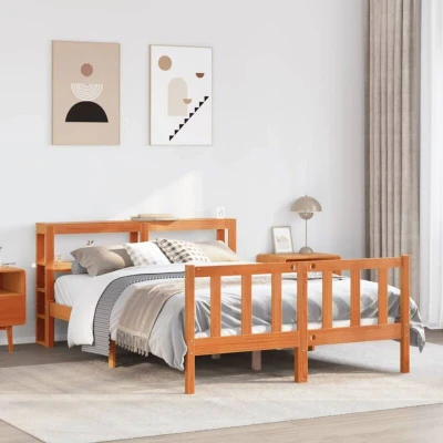 Image of vidaXL Bed Frame with Headboard without Mattress Wax Brown 140x200 cm