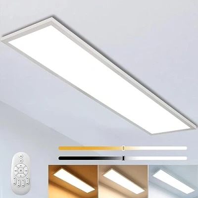 Image of Dimmable LED Ceiling Light Panel 120 x 30 cm with Remote Control, 40 W Lamp Strong Brightness, 2700K 6500K Warm, Natural and Cool White for Office, Workshop, Living Room