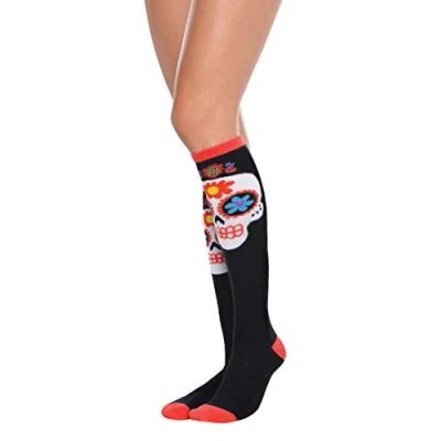 Image of amscan 394259 55 Halloween Skull Adult Knee Socks, 2 Pcs