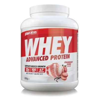 Image of Per4m Protein Whey Powder 67 Servings of High Shake with Amino Acids for Optimal Nutrition When Training Low Sugar Gym Supplements (Strawberry Creme, 2010g)