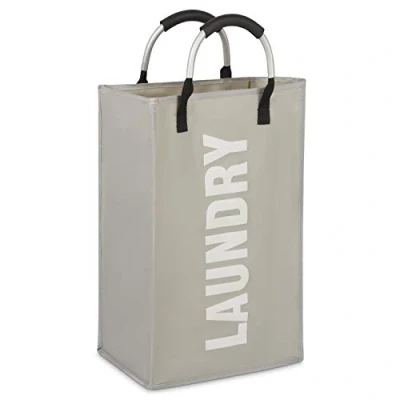 Image of Vinsani Laundry Hamper Collapsible Bag Foldable Cloth Basket Portable Storage Bin with Carry Handles for Bathroom Bedroom, Light Grey