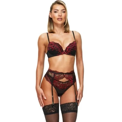 Image of Ann Summers SEXY Planet Padded Plunge Pushup bra, Women&#039;s, Size: 36FF, Black/red