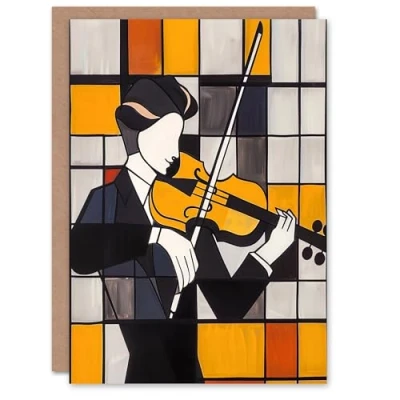 Image of Artery8 Violinist Painting Cubism Classical Music Lover Greeting Birthday Card Him Her All Blank
