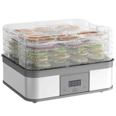 Image of HOMCOM 5 Tier Food Dehydrator, 245W Stainless Steel Dryer Machine with Adjustable Temperature, Timer and LCD Display for Drying Fruit, Meat, Vegetable, Jerky Pet Treat, Grey