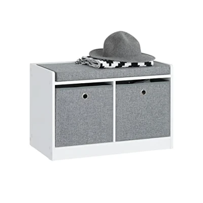 Image of SoBuy FSR65 K DG, 2 Baskets Hallway Bedroom Storage Bench, Shoe Bench Rack Cabinet with Seat Cushion