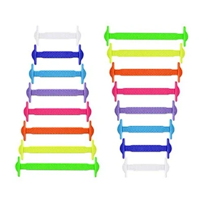 Image of RECKNEY No Tie Shoe Laces for Kids and Adults, Elastic Trainers, Silicone Tieless Flat Shoelaces Running Shoes (Rainbow)