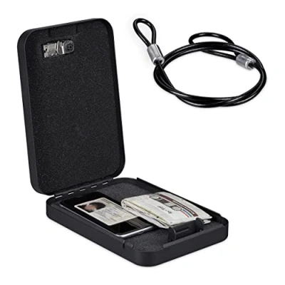 Image of Relaxdays Box, Combination Lock, Portable, Security Cable, Car Safe, H x W D: 5.5 17 25 cm, Steel, Black, 5,5 cm