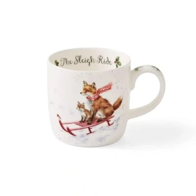 Image of Wrendale Designs Royal Worcester Deigns 0.3 Litre Fox Mug The Sleigh Ride, Multicolor