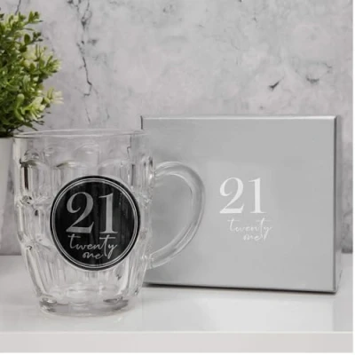 Image of Cut Glass Beer Tankard with Number 21st Birthday Gift
