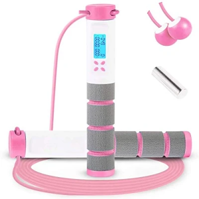 Image of Jump Rope, Digital Weighted Handle Workout Jumping Rope with Calorie Counter for Training Fitness, Adjustable Exercise Speed Skipping Men, Women, Kids, Girls (Pink)