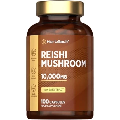 Image of Reishi Mushroom Capsules 10,000mg 100 Powder High Strength Extract Food Supplement by Horbaach