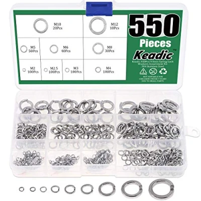 Image of Keadic 550Pcs Spring Lock Washer Assortment Kit 304 Stainless Steel, 9 Sizes M2 M2.5 M3 M4 M5 M6 M8 M10 M12
