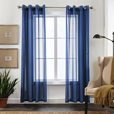 Image of CUCRAF Voile Curtains For Living Room, Transparent Net Eyelet Sheer Linen Look bedroom, Kidsroom, 55x90 Inch Drop,2 Panels, Blue