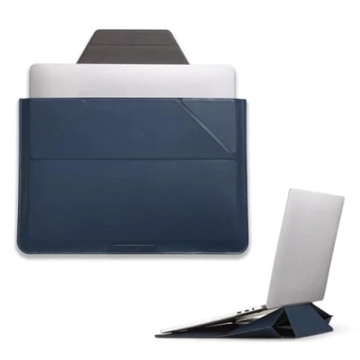 Image of MOFT Laptop Sleeve Case &amp; Stand for 13 14 inch Laptop, Vegan Leather Bag with Expandable Storage, 2 Adjustable Angles, Compatible MacBook Air/Pro inch, Deep Blue