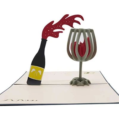 Image of Smiling Art Pop up 3D cards, greeting cards including envelope and protective case, handmade, gift card for voucher, invitation card, birthday (wine)