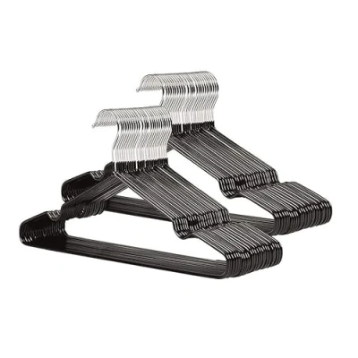 Image of ARA CHOICE Premium Rubber Coated Metal Coat Hangers Heavy Duty Adult Space Saving Hanger Rack Rails Thin and Non Slip Chrome For Clothes Garment Wardrobe Organiser Trouser Suit (20, Black)