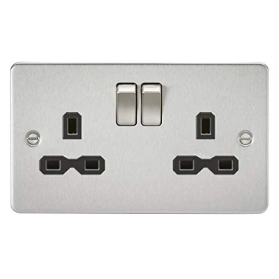 Image of Knightsbridge FPAV9000PC Flat Plate 13A 2G Dp Switched Socket Polished Chrome with Black Insert