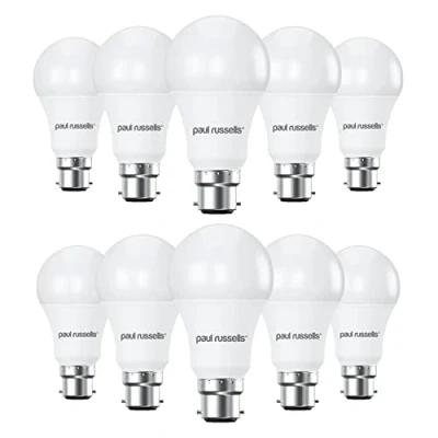 Image of paul russells LED GLS Dimmable Bayonet Light Bulbs, 14W 1521Lumens B22 A70 100w Equivalent, 4000K Cool White/Natural White, Dimmer Standard BC Energy Saving Ceiling Light, Pack of 10