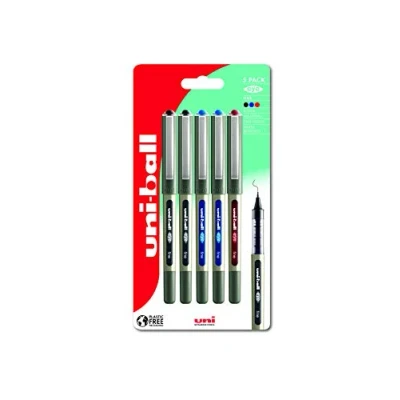 Image of Uni ball UB 157 Eye Black Rollerball Pens. Premium Fine 0.7mm Ballpoint Tip for Super Smooth Handwriting, Drawing, Art, Crafts and Colouring. Fade Water Resistant Liquid Ink. Pack of 5