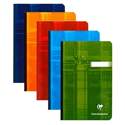 Image of Clairefontaine Ref 69602C Clothbound Notebook (96 Sheets) 11 x 17cm Size, Squared Rulings, 90gsm Brushed Vellum Paper, Film Coated Card Cover Assorted Colours (Pack of 5)