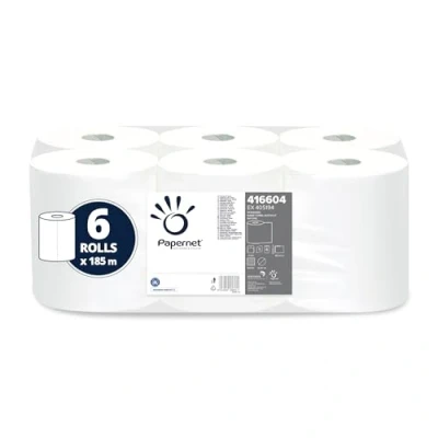 Image of Papernet Autocut Roll Towel 416604, 6 Rolls of 185m Paper Towels, Made from Recycled Paper, 1 Ply, Diameter 18.5cm